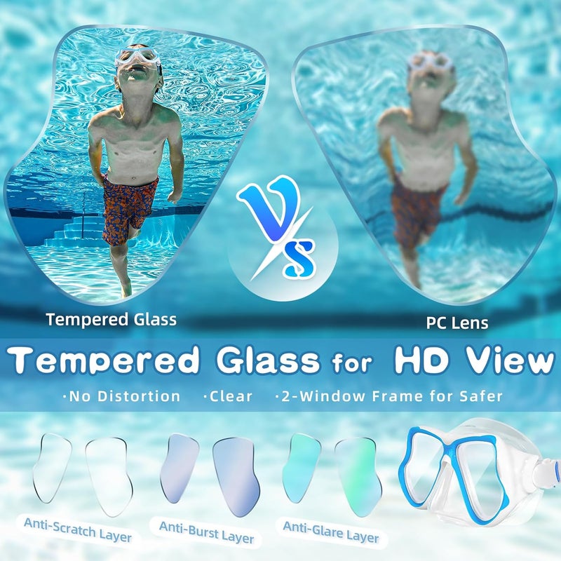 Freela 2 Pack Kids Swim Goggles Mask for Boys Girls 3-14, Tempered Glass Lens 180° HD View with Nose Cover for Pool Beach - Image 4